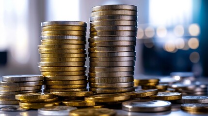 StacksofGoldandSilver Wealth Accumulation Event Modern Office Financial Imagery Bright Environment Close-up Viewpoint for SEO Impact