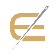 Letter E Tailor Sewing Needle Logo Design Concept For Embroider, Textile, Fashion, Cloth, Fabric Symbol