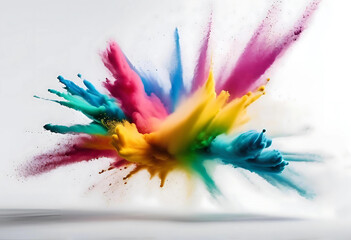 abstract multicolored powder splatted on white background,Freeze motion of color powder exploding