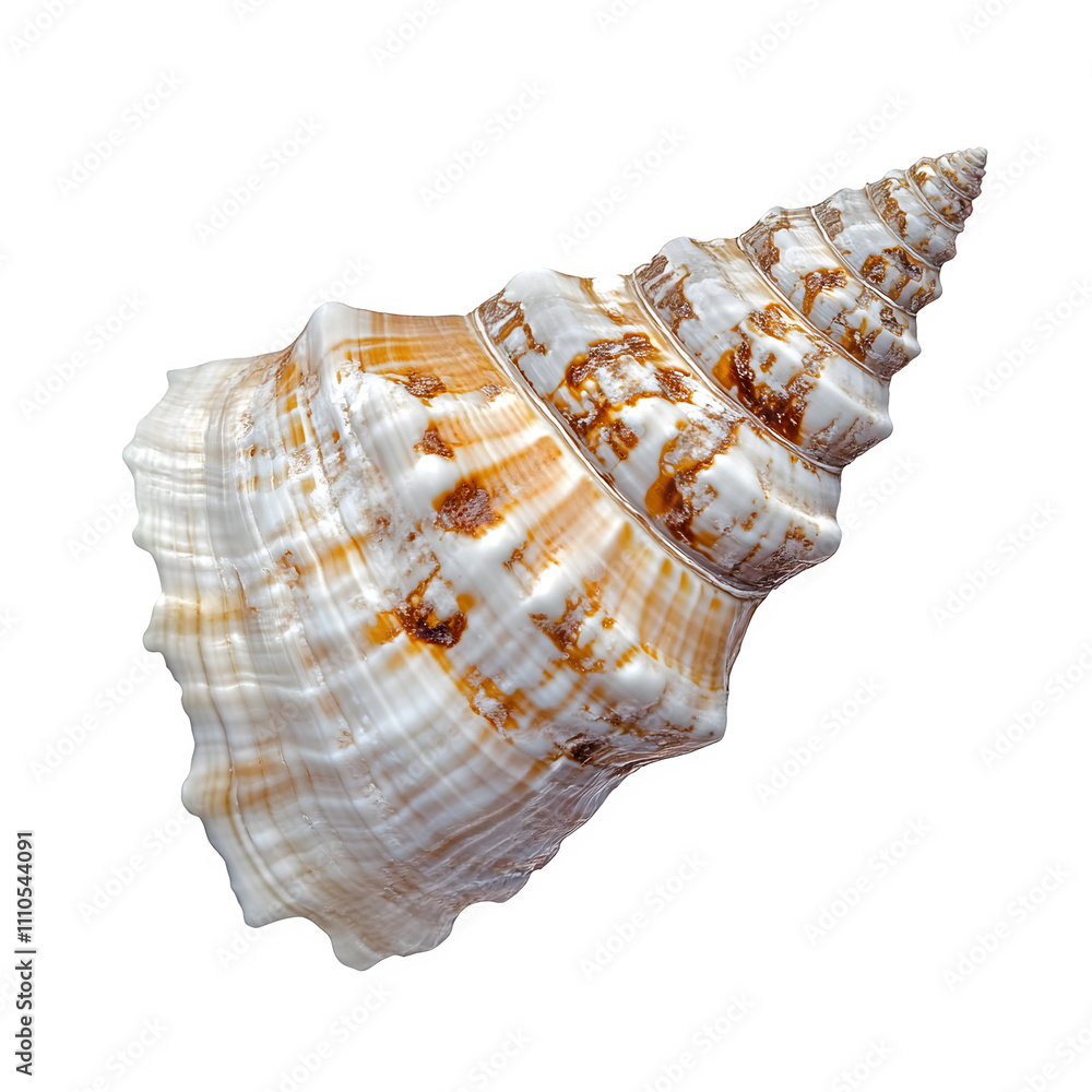 Poster Detailed close-up of a large patterned seashell on a transparent background, showcasing its intricate details and spiral structure