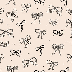 Black and beige coquette bows seamless pattern