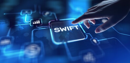 SWIFT Society for Worldwide Interbank Financial Telecommunication, projection on a virtual screen,...