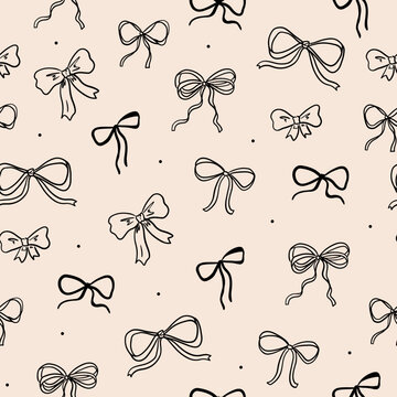 Black and beige coquette bows seamless pattern