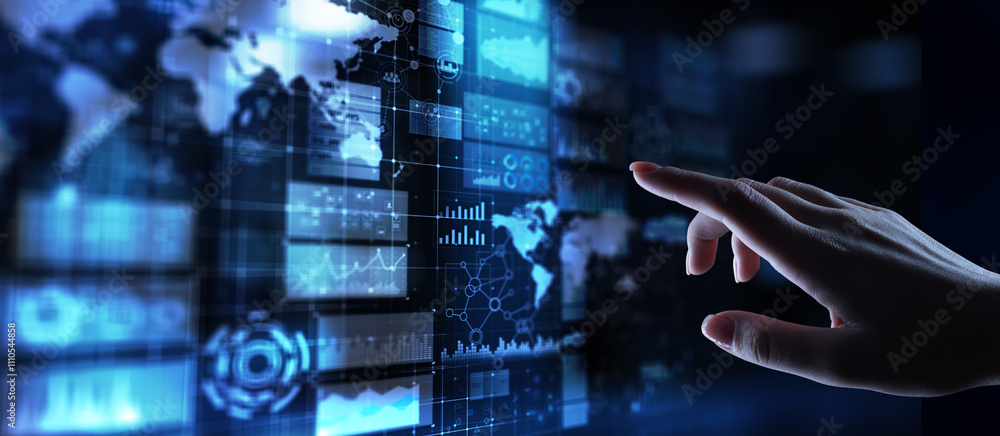 Poster business intelligence dashboard with graph and icons. big data. trading and investment. modern techn