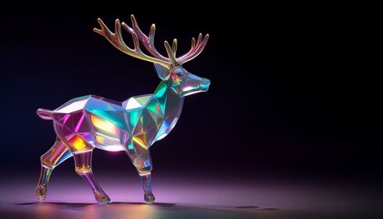 Vibrant festive isolated iridescent faceted reindeer with antlers