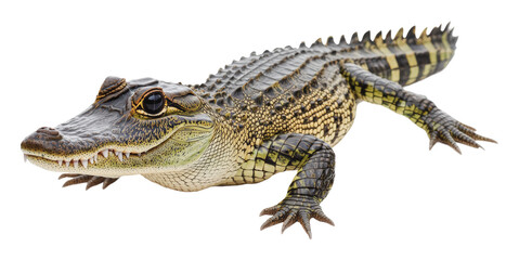 Fototapeta premium Crocodile on white background showcasing features, cut out - stock png.