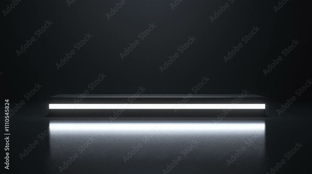 Poster minimalistic display platform with soft light against dark background for showcase