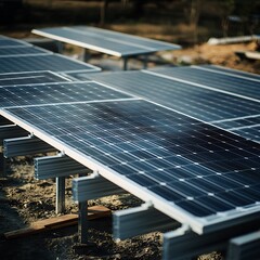 Various Stages of Solar Panels on Grassy Ground in Natural Setting