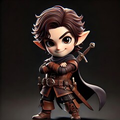 Fototapeta premium a stylized, cartoon-like character that appears to be a young, heroic figure. The character has large, expressive eyes, a small nose, and a determined expression
