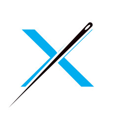 Letter X Tailor Sewing Needle Logo Design Concept For Embroider, Textile, Fashion, Cloth, Fabric Symbol