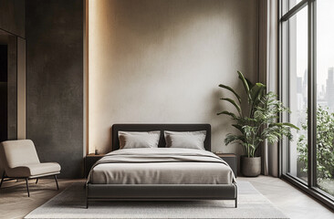 Stylish Modern Bedroom Interior with Minimalist Furniture and Soft Lighting Design
