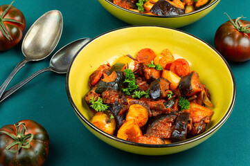 A bowl of vegetable stew.