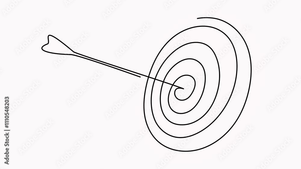Poster target with arrow continuous line drawing animated video. hand drawn linear goal circle animation.