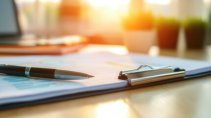 Document Study with Charts and Pen on Desk