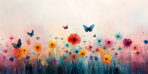 Fototapeta premium The Vibrant Meadow: A Dance of Wildflowers and Butterflies 