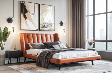 Stylish Modern Bedroom Interior with Minimalist Furniture and Soft Lighting Design