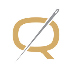 Letter Q Tailor Sewing Needle Logo Design Concept For Embroider, Textile, Fashion, Cloth, Fabric Symbol