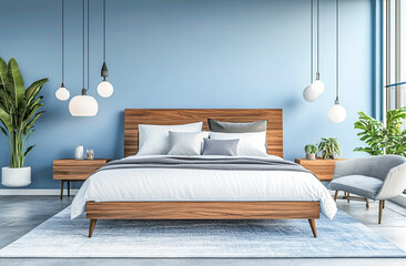 Stylish Modern Bedroom Interior with Minimalist Furniture and Soft Lighting Design