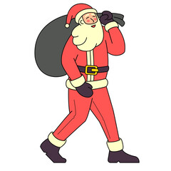 Santa Claus walk with Christmas bag Illustration