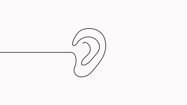 Ear continuous one line drawing video. Hand drawn outline hear symbol animation.