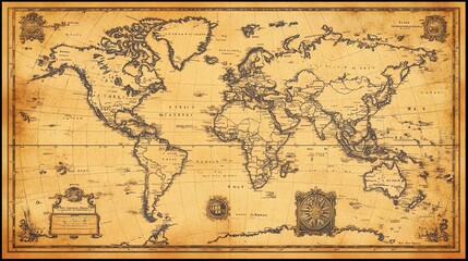 Fototapeta premium An antique style world map with compass roses.
