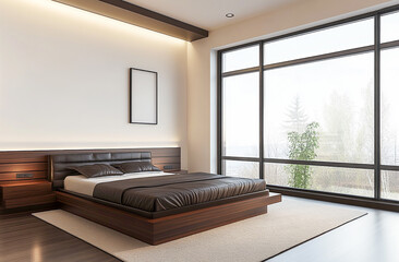 Stylish Modern Bedroom Interior with Minimalist Furniture and Soft Lighting Design