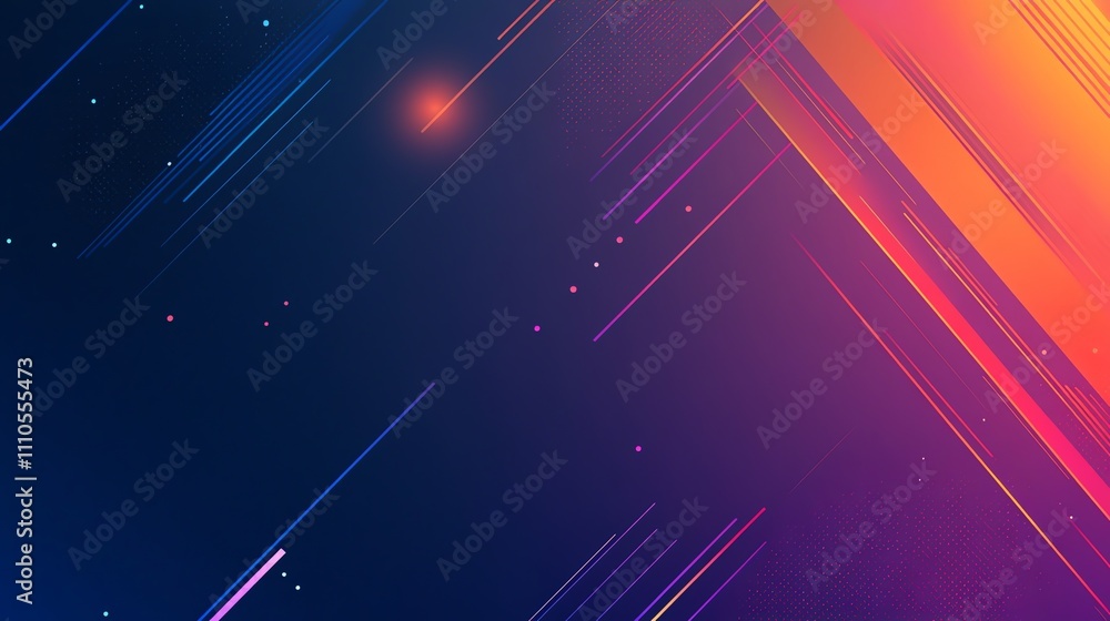 Poster abstract background with diagonal lines and glowing dots in vibrant colors.