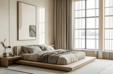 Stylish Modern Bedroom Interior with Minimalist Furniture and Soft Lighting Design