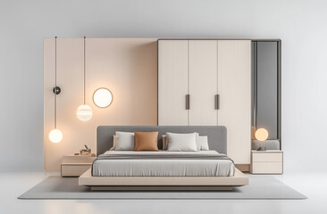 Stylish Modern Bedroom Interior with Minimalist Furniture and Soft Lighting Design