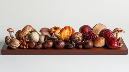 Obraz premium Medicinal Mushrooms on Wooden Board Display