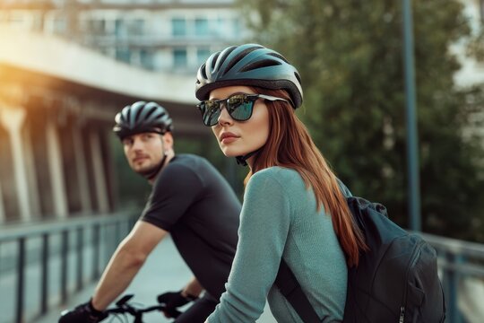 Cyclists enjoy a sunny day while taking a break in an urban environment
