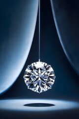 One big diamond floating in the air on a dark blue background. Presentation of diamonds.