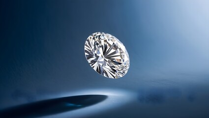 One big diamond floating in the air on a dark blue background. Presentation of diamonds.