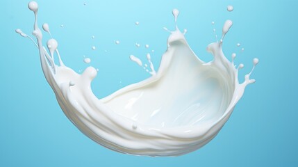 A dynamic splash of milk leaps from the surface against a bright blue backdrop. The movement captures the essence of freshness and vitality, inviting attention