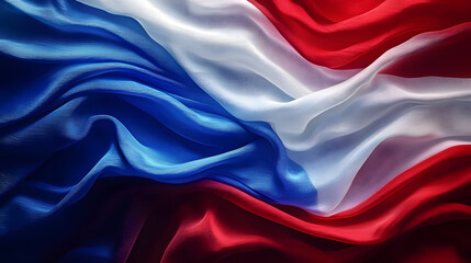 Obraz premium Abstract digital background or texture design of french flag colors, France national country symbol illustration wavy silk fabric background