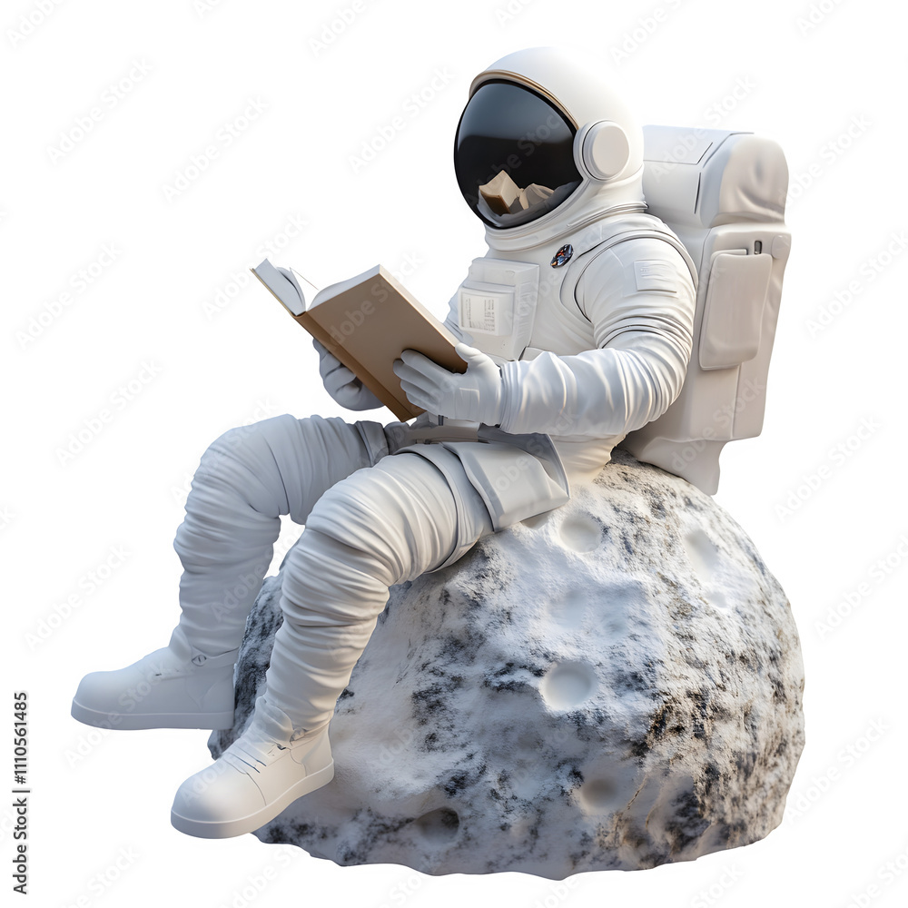 Poster Astronaut finds tranquility reading on an asteroid with a clear backdrop