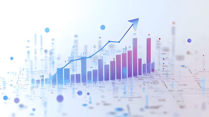 Fototapeta premium Financial chart with an upward arrow and data points on a white background, symbolizing market growth and financial trends. 3D Rendering