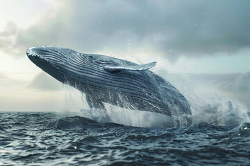 Fototapeta premium Fantastically beautiful majestic huge whale in blue ocean