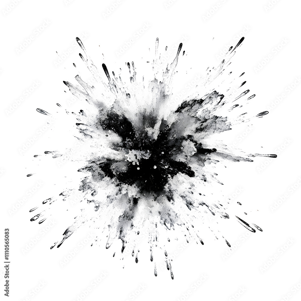 Aufkleber Black paint splashing on transparent background, creating dynamic burst of abstract texture with motion and energy. Ideal for wallpapers and overlays
