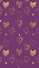 Gold Heart pattern hand drawn design on Purple background illustration