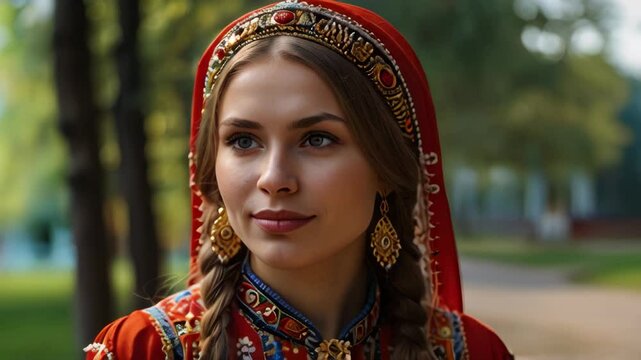 Woman Portrait. Folk Ethnic Character Avatar Close-Up Face.