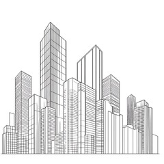 Fototapeta premium Urban Skyline Outline of Skyscrapers in Minimalist Design Style