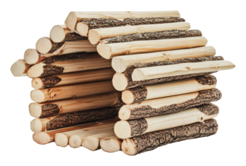 Small wooden house made of natural logs, cut out - stock png.