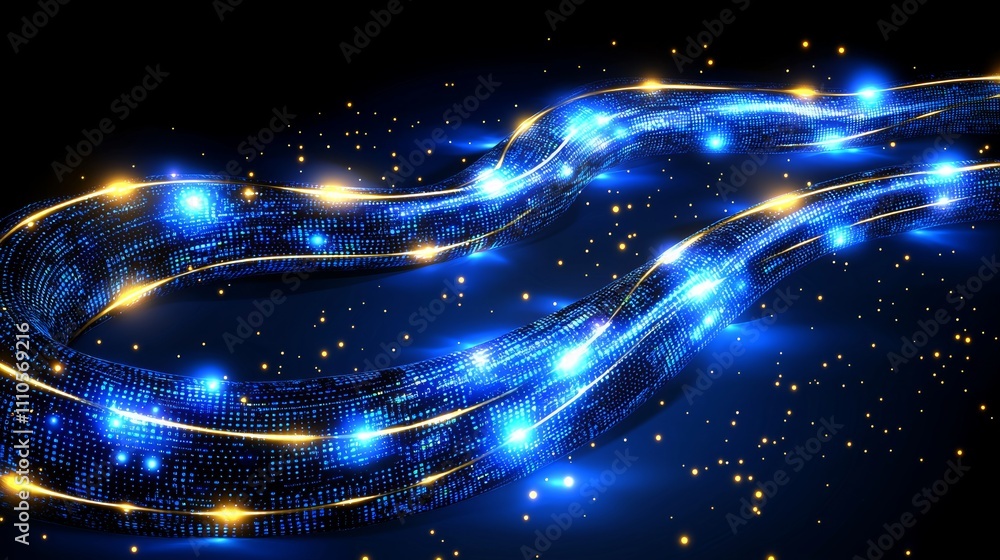 Poster digital data stream glowing blue waves abstract visualization high-tech environment glowing blue dat