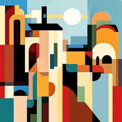 Abstract Geometric Composition with Vibrant Shapes and Colors