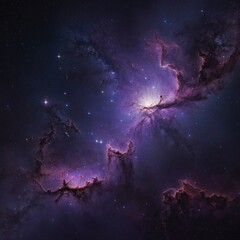 A mesmerizing glowing purple space background featuring a cosmic expanse filled with radiant stars, ethereal nebulae, and shimmering light trails, evoking a sense of wonder and infinite possibilities.