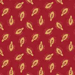 Pattern of Christmas lights in trendy groovy retro style. String of golden holiday lights. Happy New year and Merry Christmas seamless background. 70s Vibes groovy bulbs. Vector wallpaper.