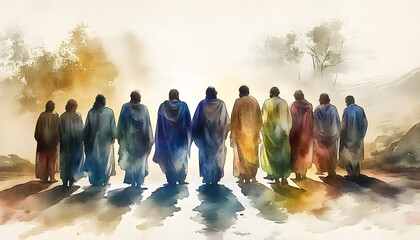 The twelve chosen, disciples. Biblical. Christian religious watercolor Illustration
