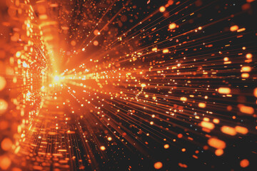 Fototapeta premium Blurred technology with orange data pattern with orange rays elements on a black background.
