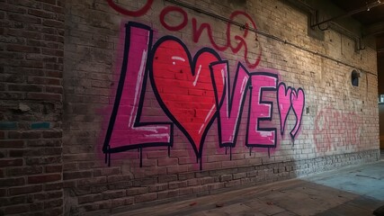 Vibrant Love Graffiti Brick Wall - AI Art,  Passionate,  Urban,  Abstract